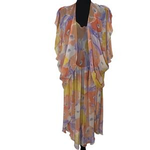 Vintage Peignoir Set Ralph Montenero Nightgown Robe Amazing flutter‎ sleeve USA